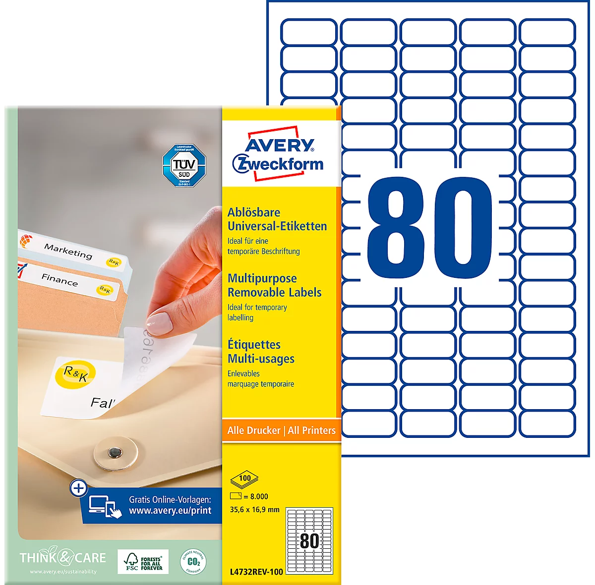 Avery Zweckform Universal-Etiketten, 8000 Etiketten, 35,6 x 16,9 mm