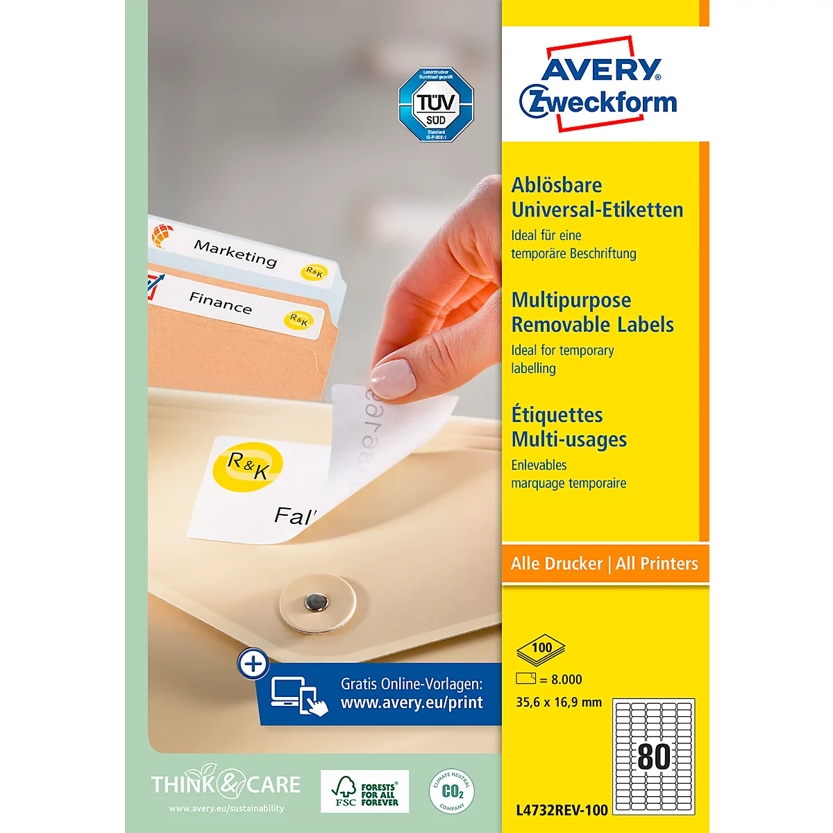 Avery Zweckform Universal-Etiketten, 8000 Etiketten, 35,6 x 16,9 mm