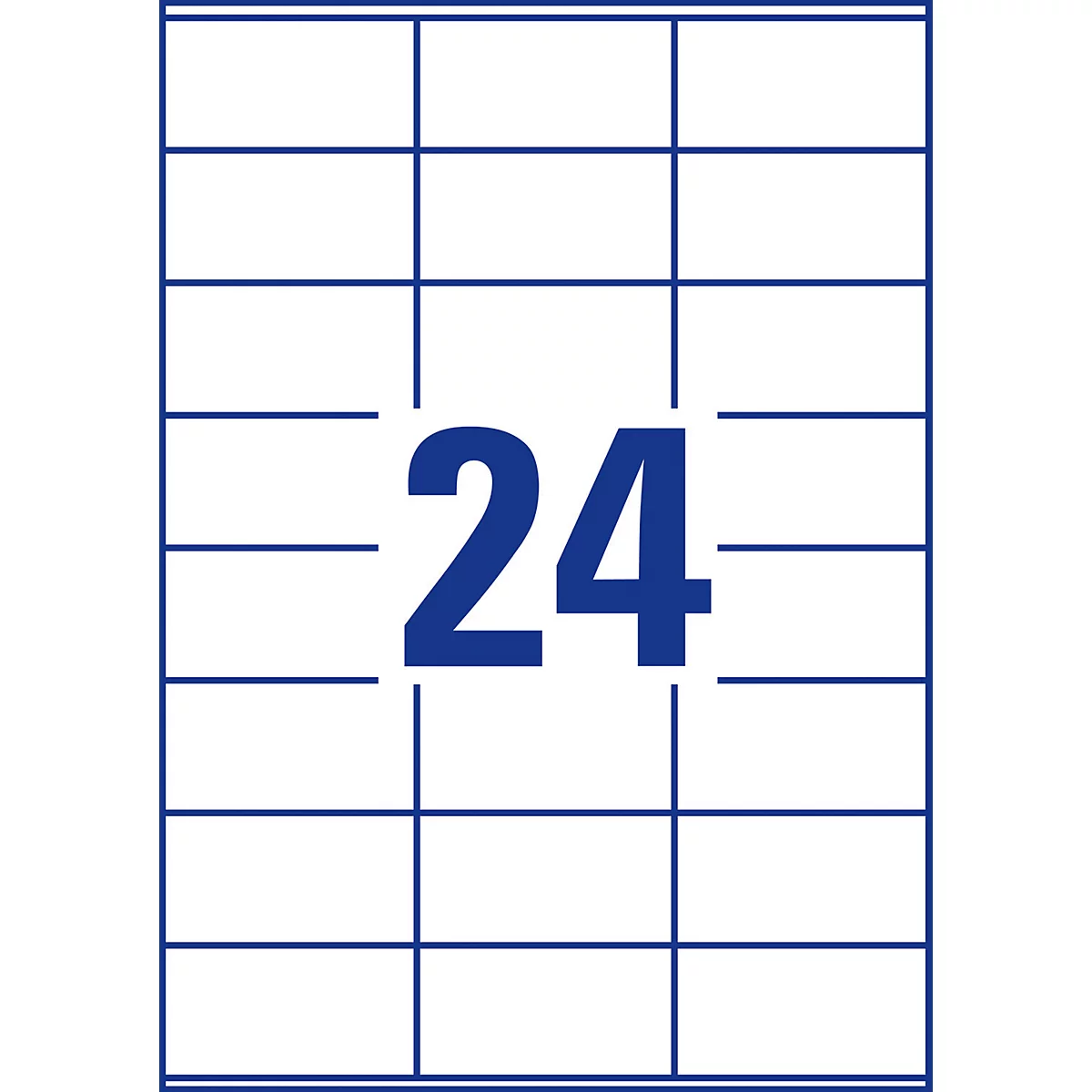 Sheet of 24 rectangular labels, blue-lined, with a large blue "24" in the middle.