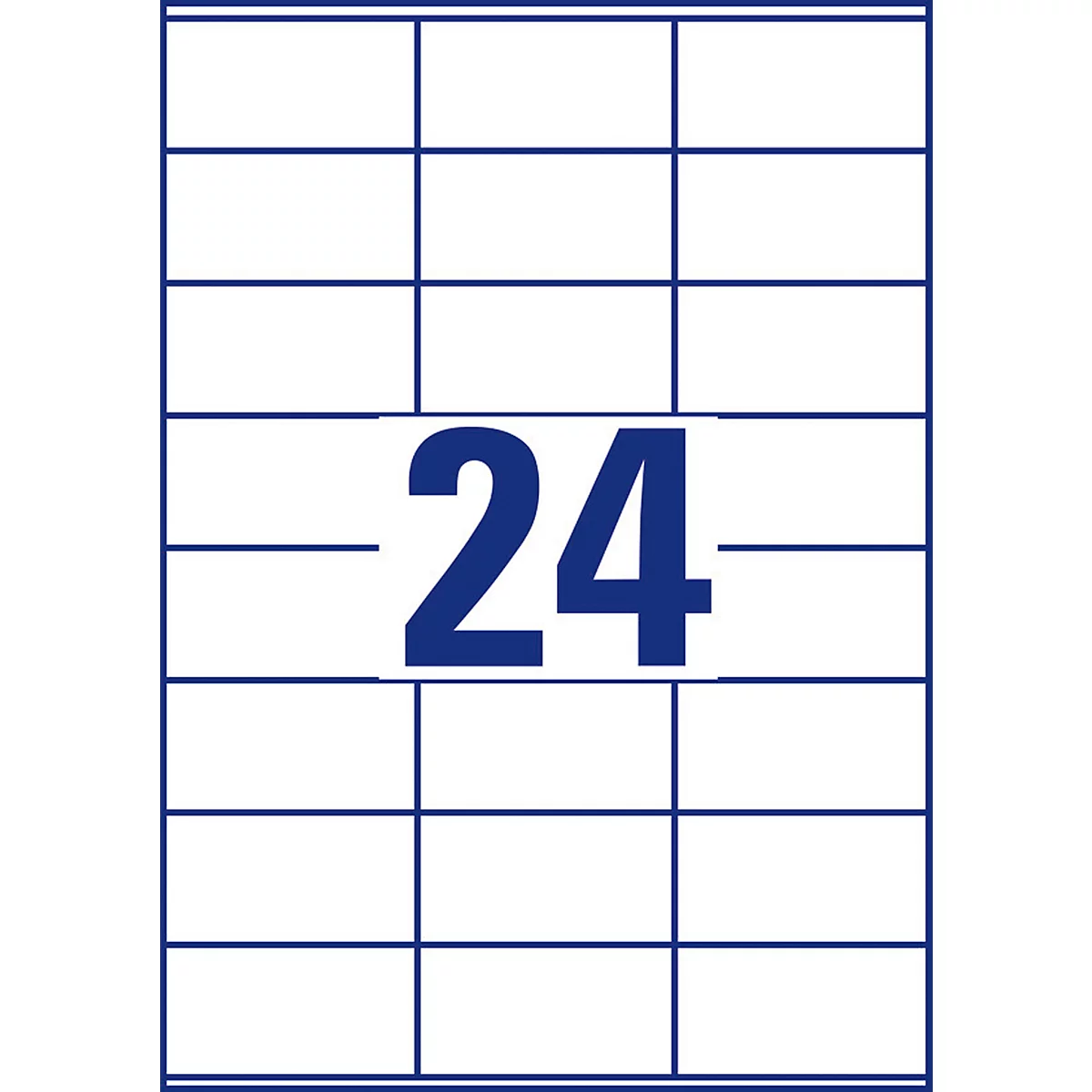 Sheet of labels with 24 fields, dark blue border, and the number 24 in the center.