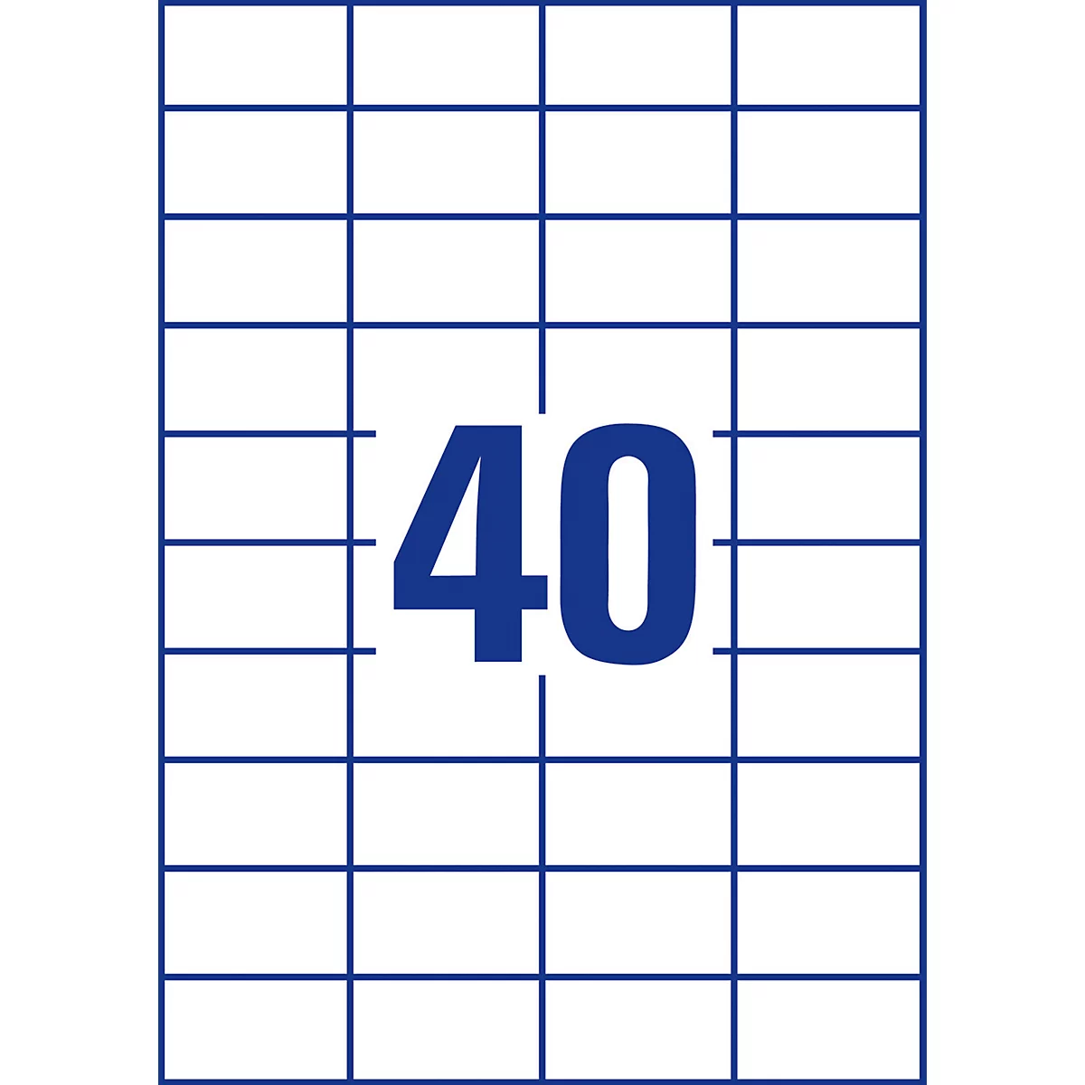 Label sheet with 40 fields; the number 40 in blue in the middle.