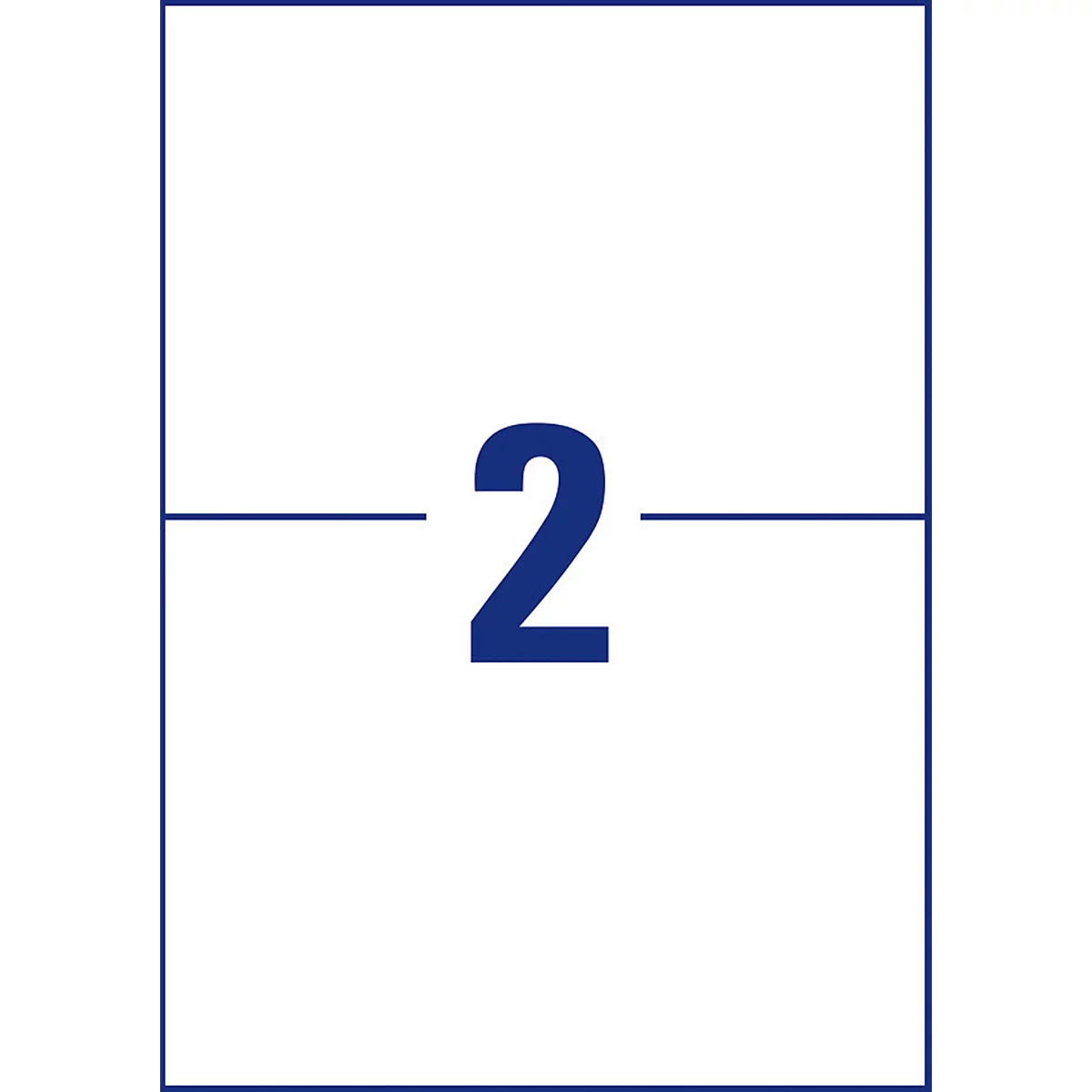 A white rectangle with a blue border, with the blue number 2 in the middle. Horizontal blue line divides the rectangle.