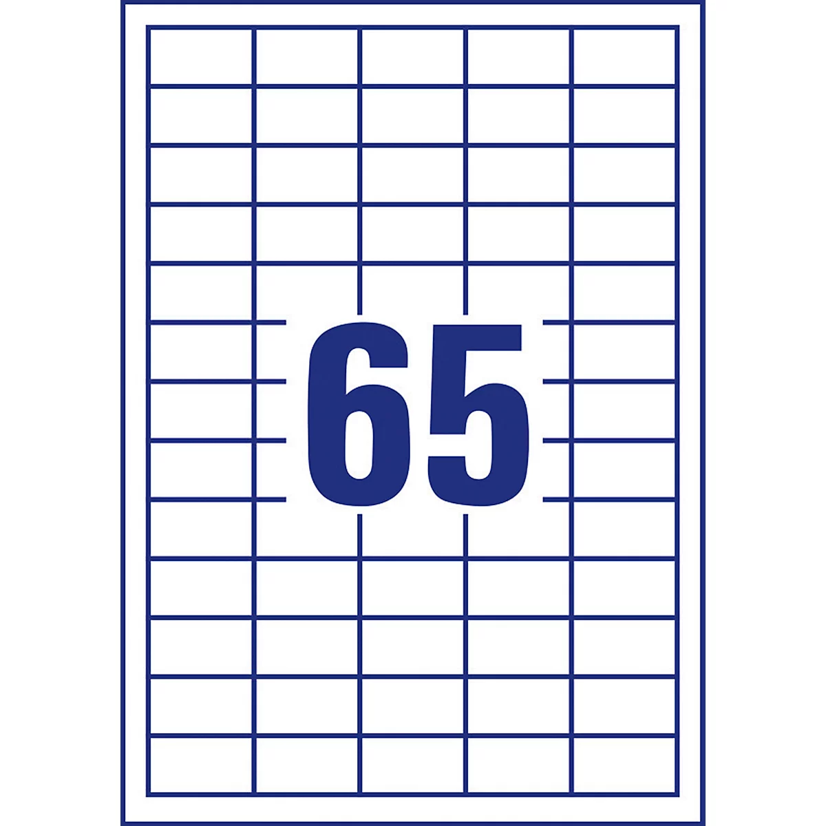 Sheet with 65 boxes, number 65 in blue font in the middle.