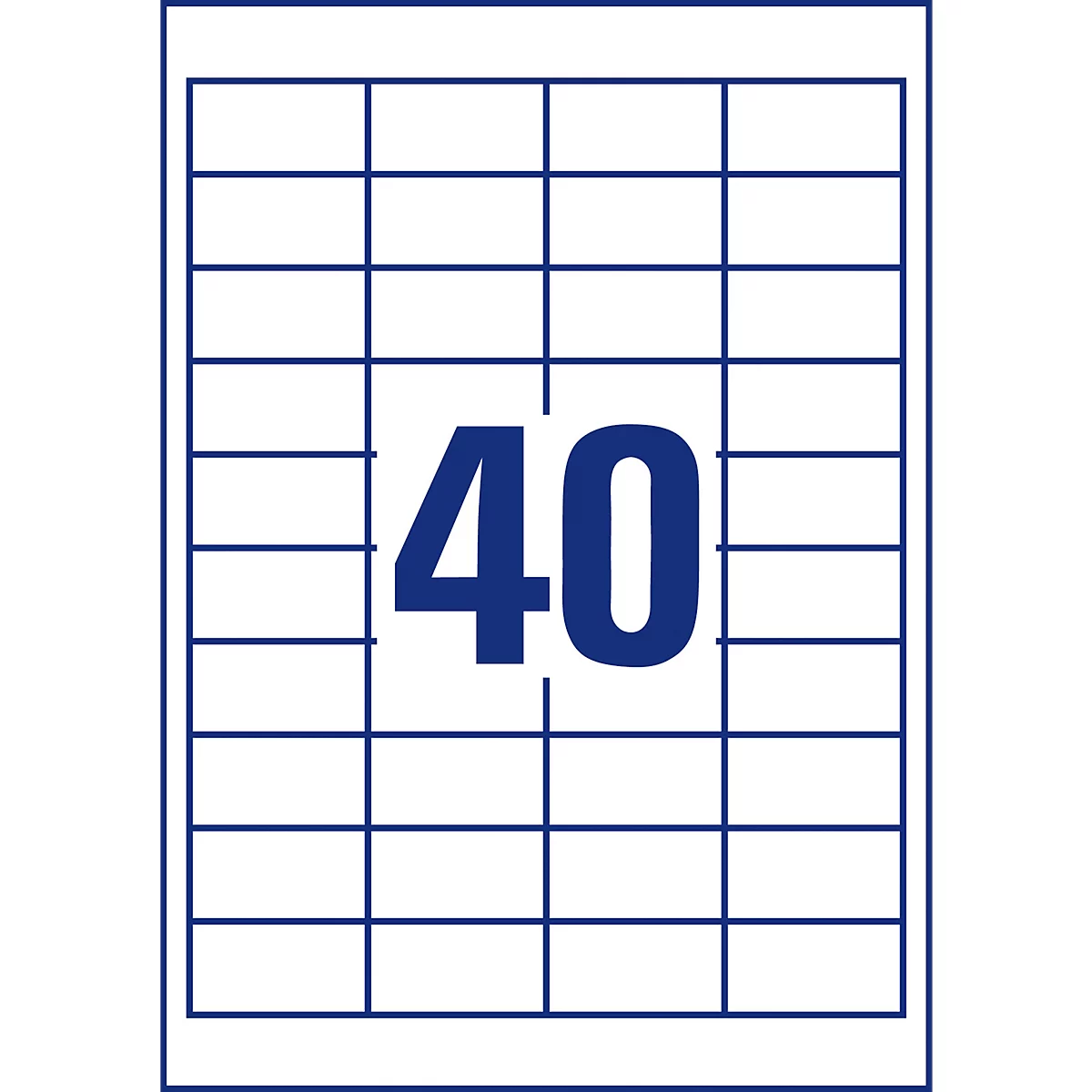 Label with 40 fields, dark blue font and frame.
