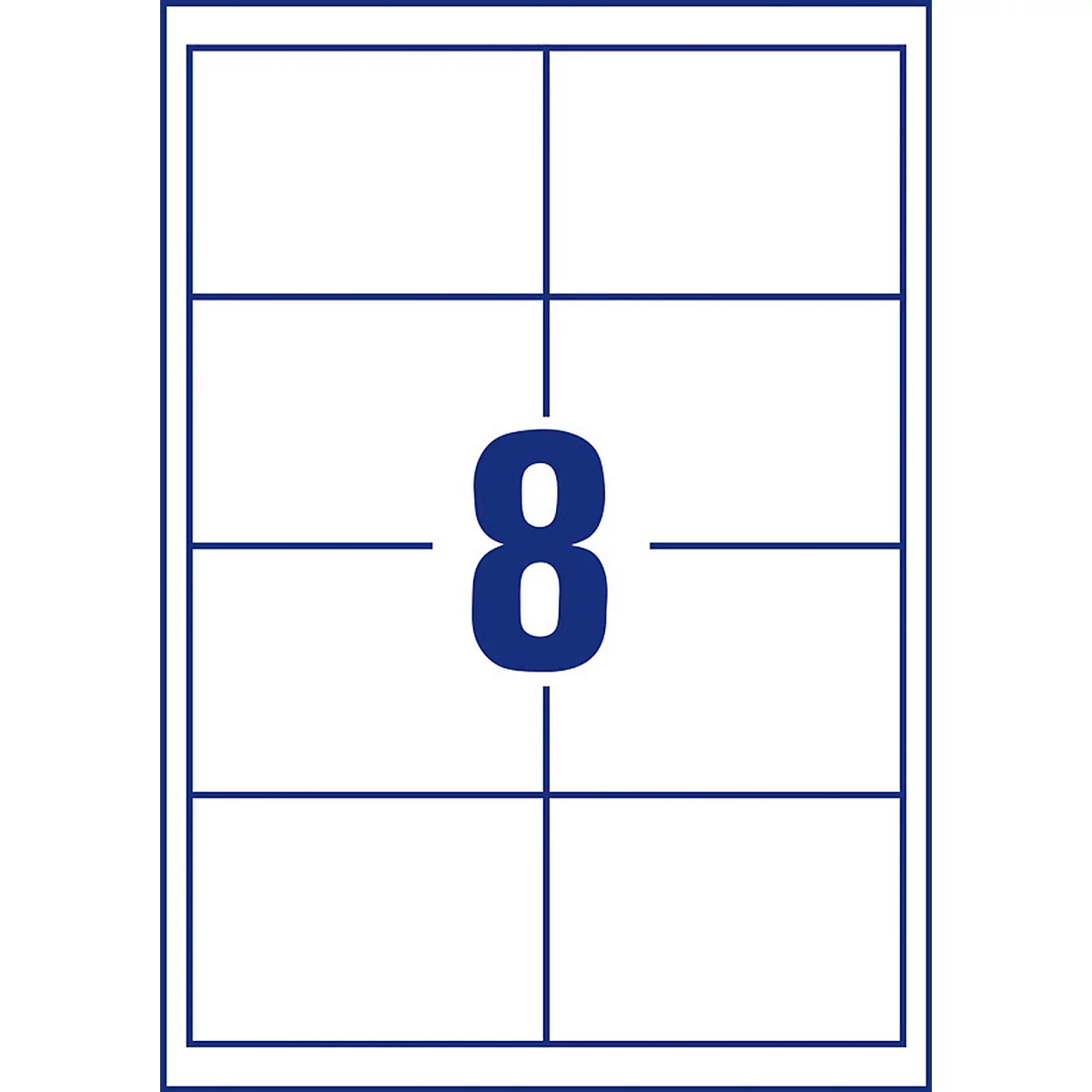 A sheet of stickers with 8 fields and a large blue 8 in the middle.