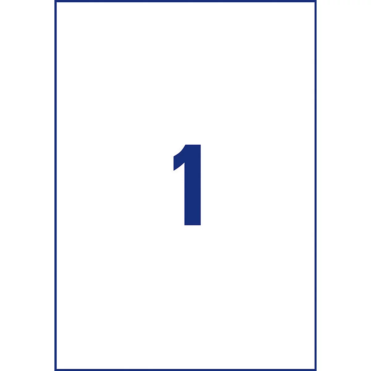 Blue number 1 on white background, blue border.
