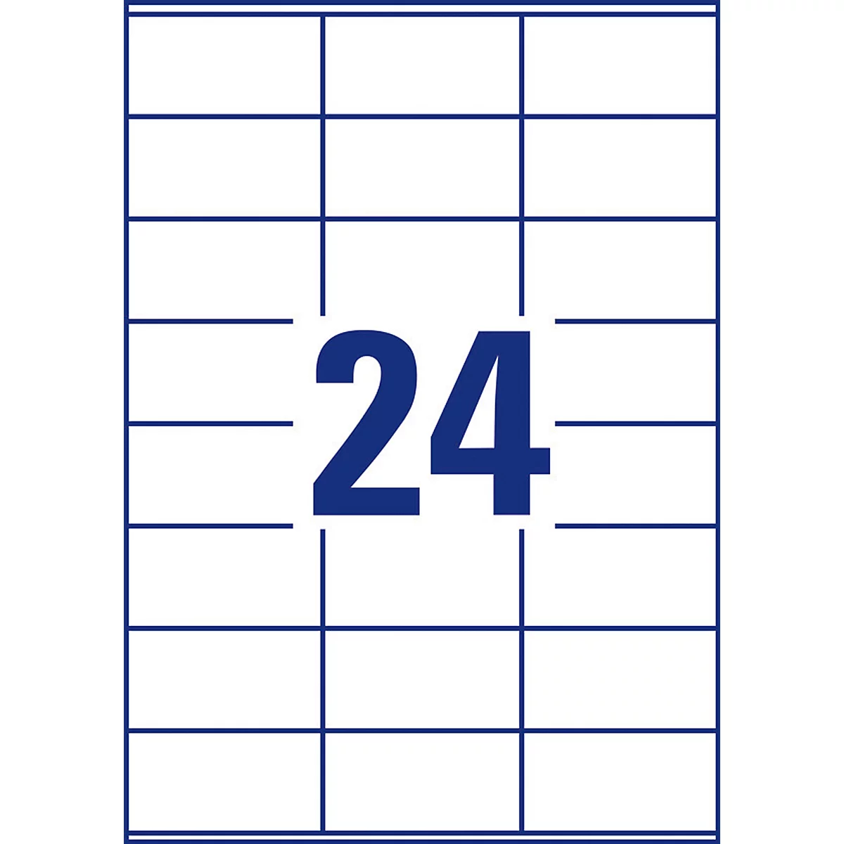 Sheet of labels with 24 rectangular labels, with a large, dark blue '24' in the middle.
