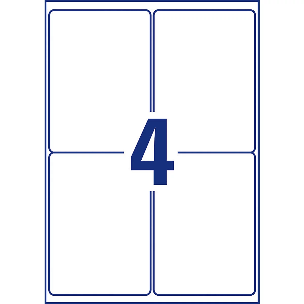 A rectangular sticker with four fields, outlined in blue. In the middle is the blue number '4'.