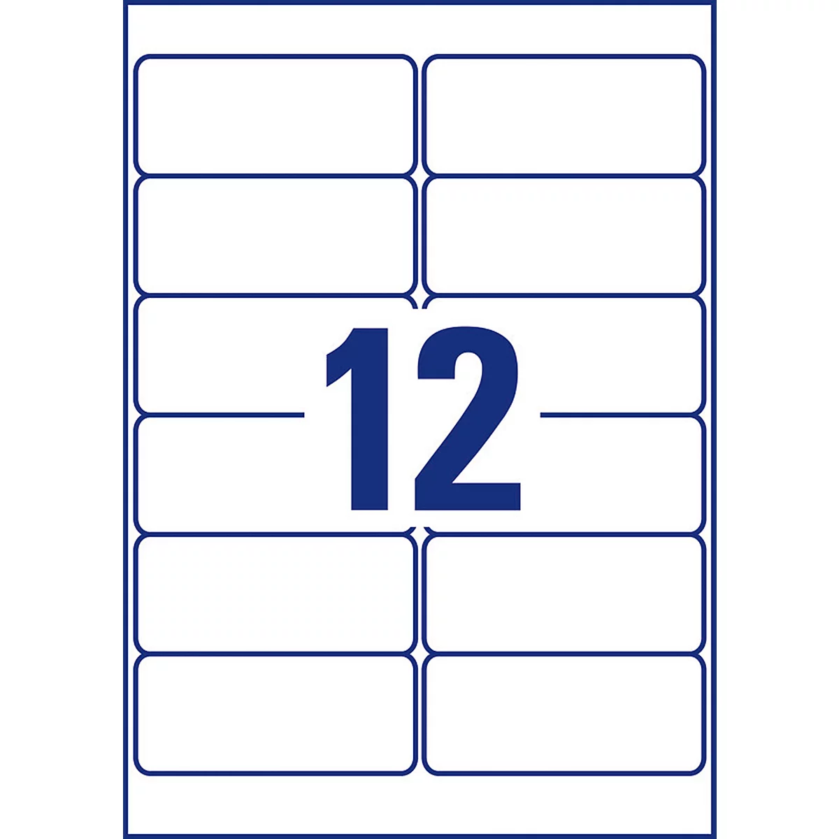 A white label with 12 numbered fields in a blue frame, number "12" in blue placed centrally.