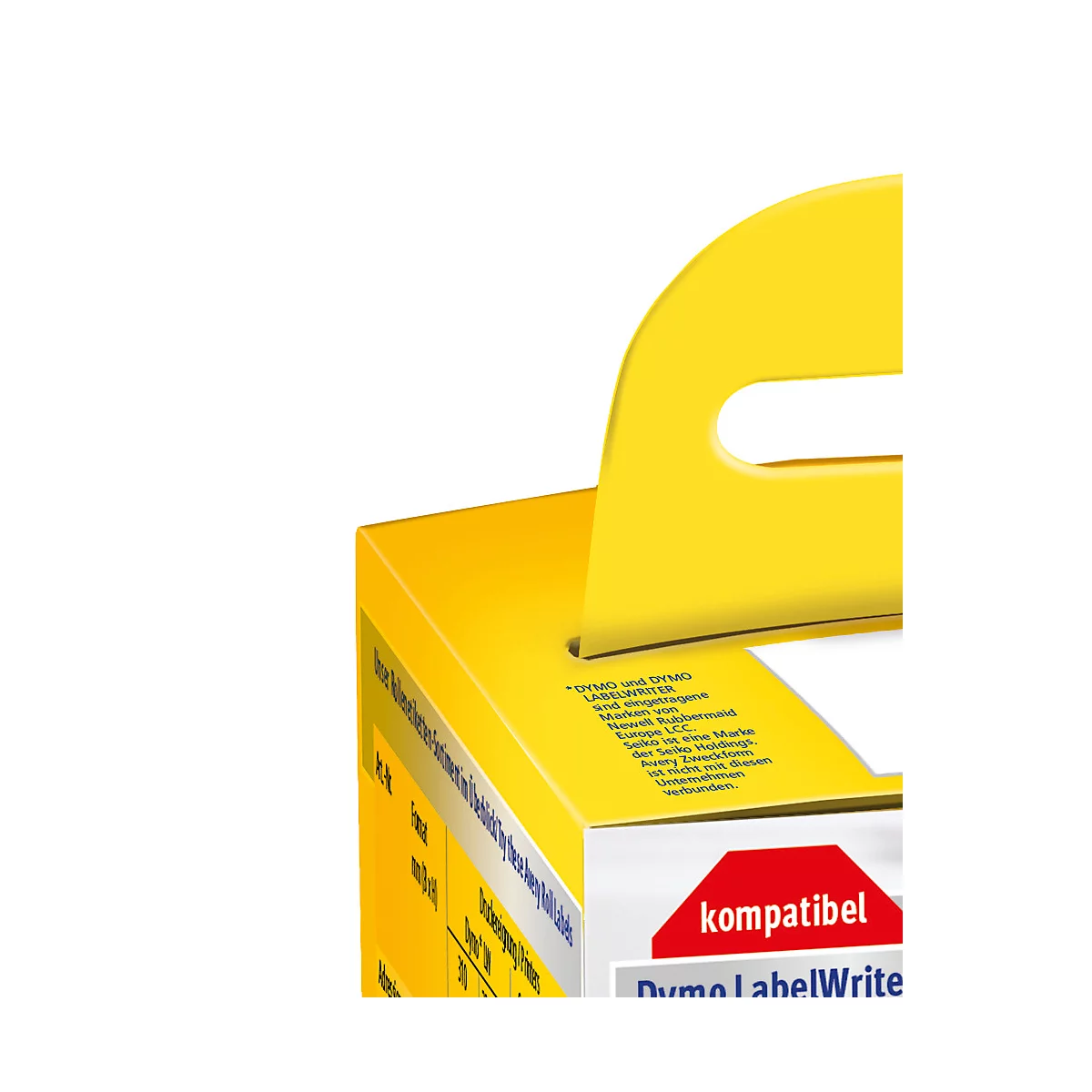 Yellow packaging with handle, red lettering, lettering.