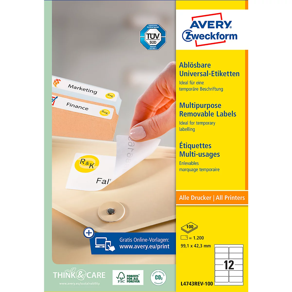 Avery Zweckform universele etiketten, 100 etiketten, 99,1 x 42,3 mm, verwijderbaar