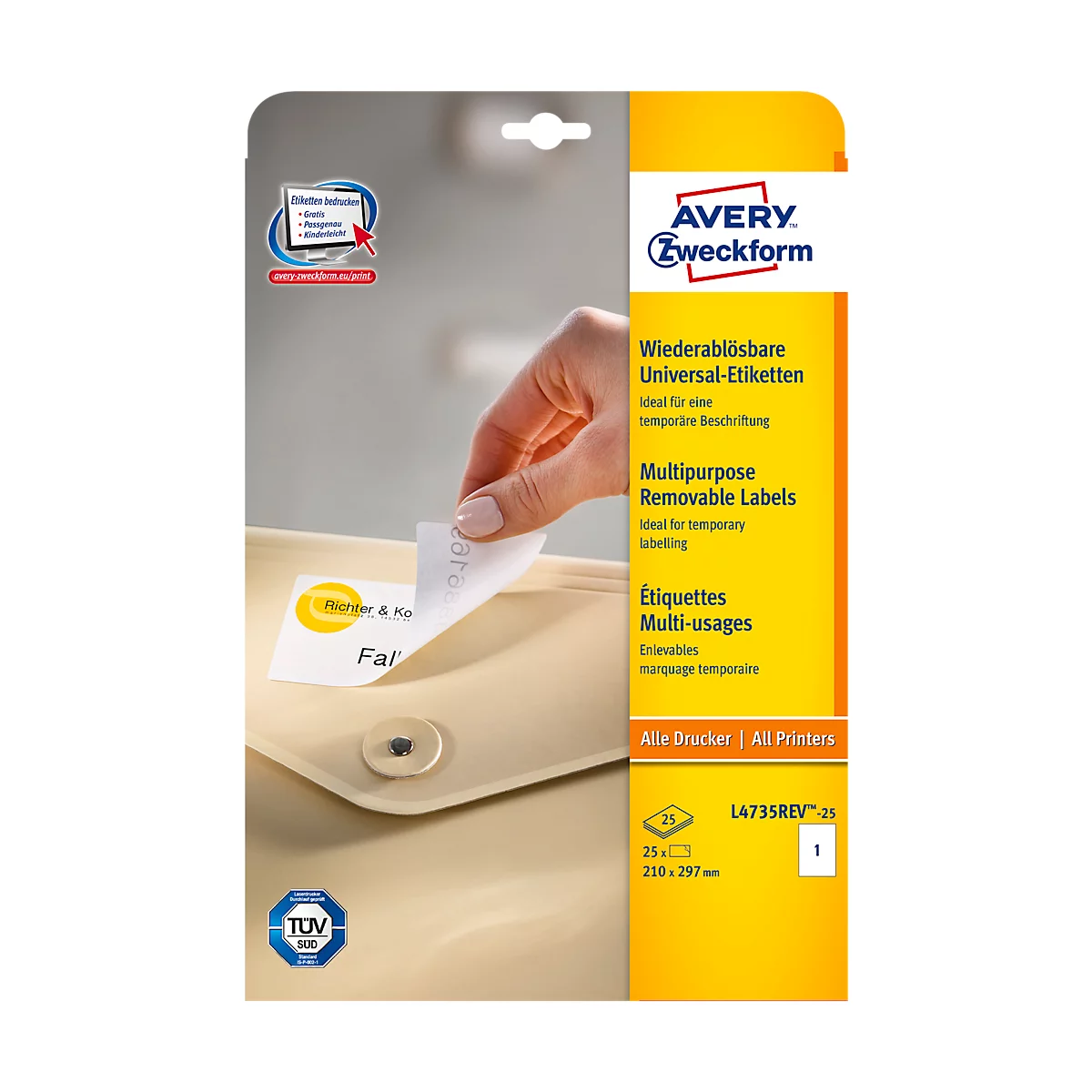 AVERY Zweckform universele etiketten, 210 x 297 mm, verwijderbaar