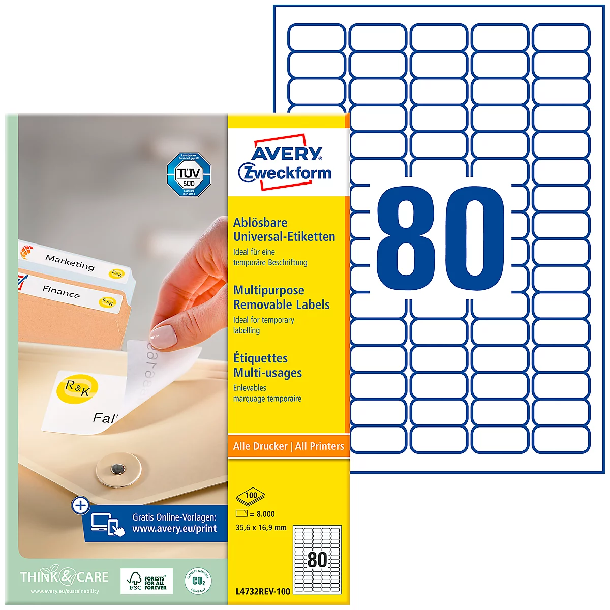 Avery Zweckform universele etiketten, 8000 etiketten, 35,6 x 16,9 mm