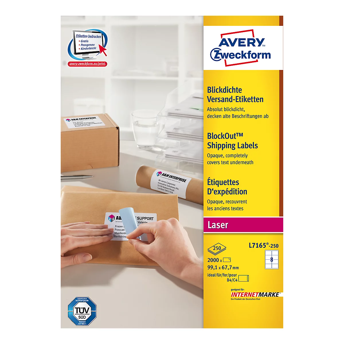 AVERY® Zweckform Versandetiketten, ultragrip, 99,1 x 67,7 mm, 2000 Stück