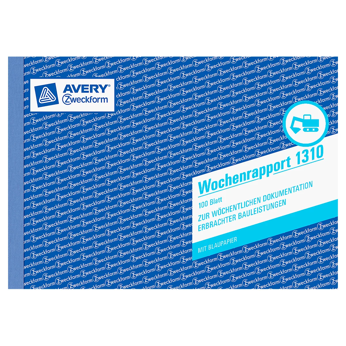 A white sheet with the Avery Zweckform logo and the words Wochenrapport 1310. The background is blue.