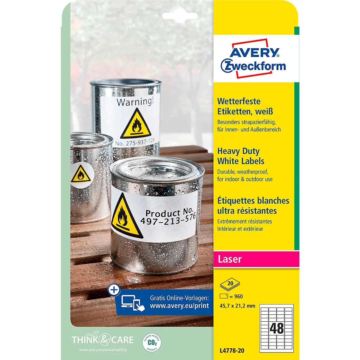 Avery Zweckform weerbestendige folie-etiketten L4778-20, A4, 960 etiketten, wit