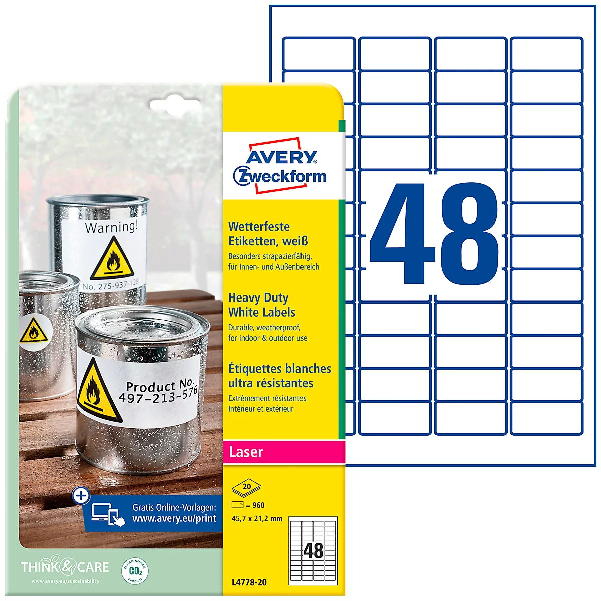 Avery Zweckform weerbestendige folie-etiketten L4778-20, A4, 960 etiketten, wit