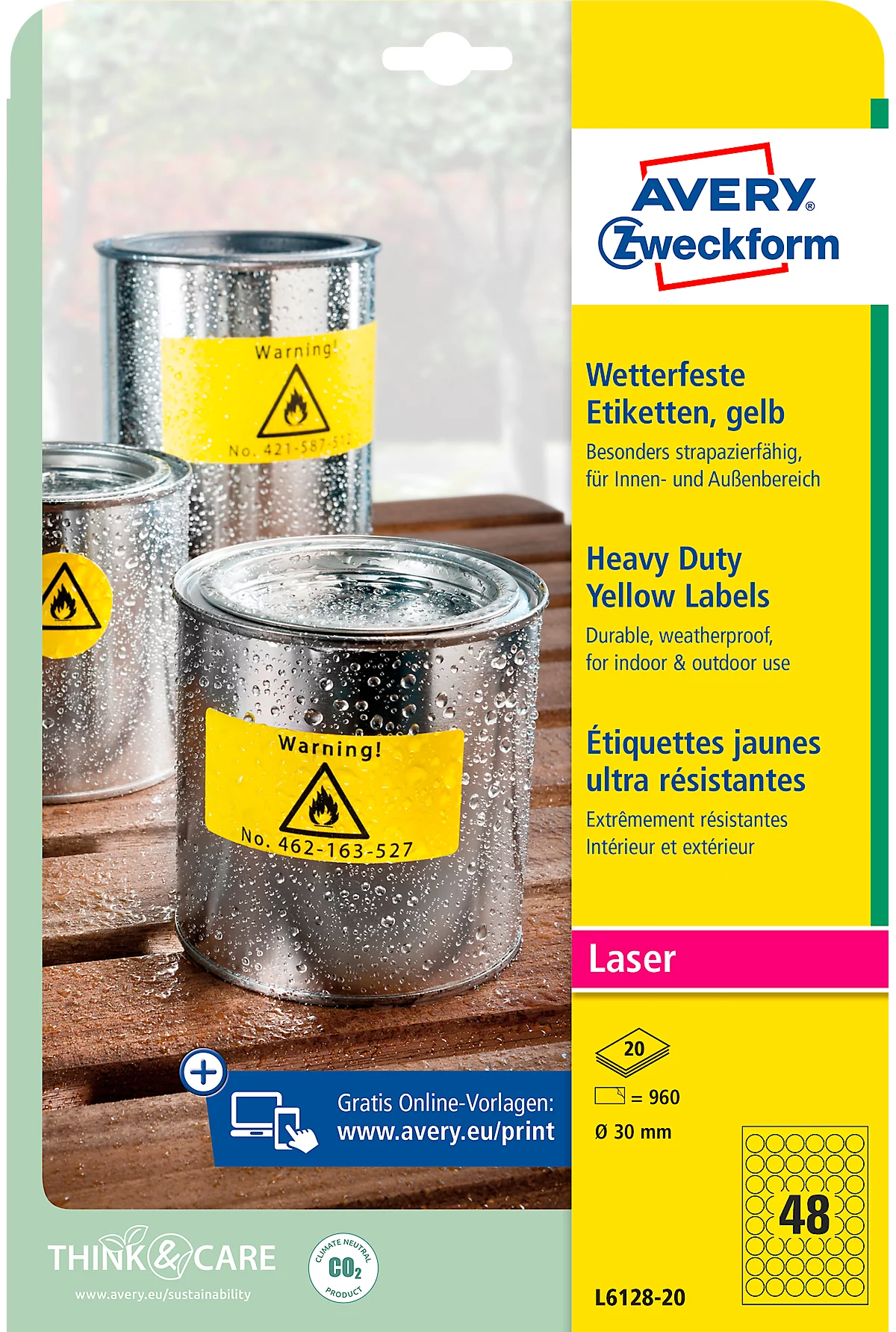 Avery Zweckform Wetterfeste Folien-Etiketten, ø 30 mm, permanent, gelb