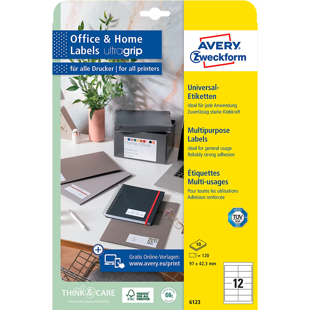 Avery Zweckorm® étiquettes multi-usages, 6123, 97 x 42,3 mm, 120 étiquettes/10 feuilles