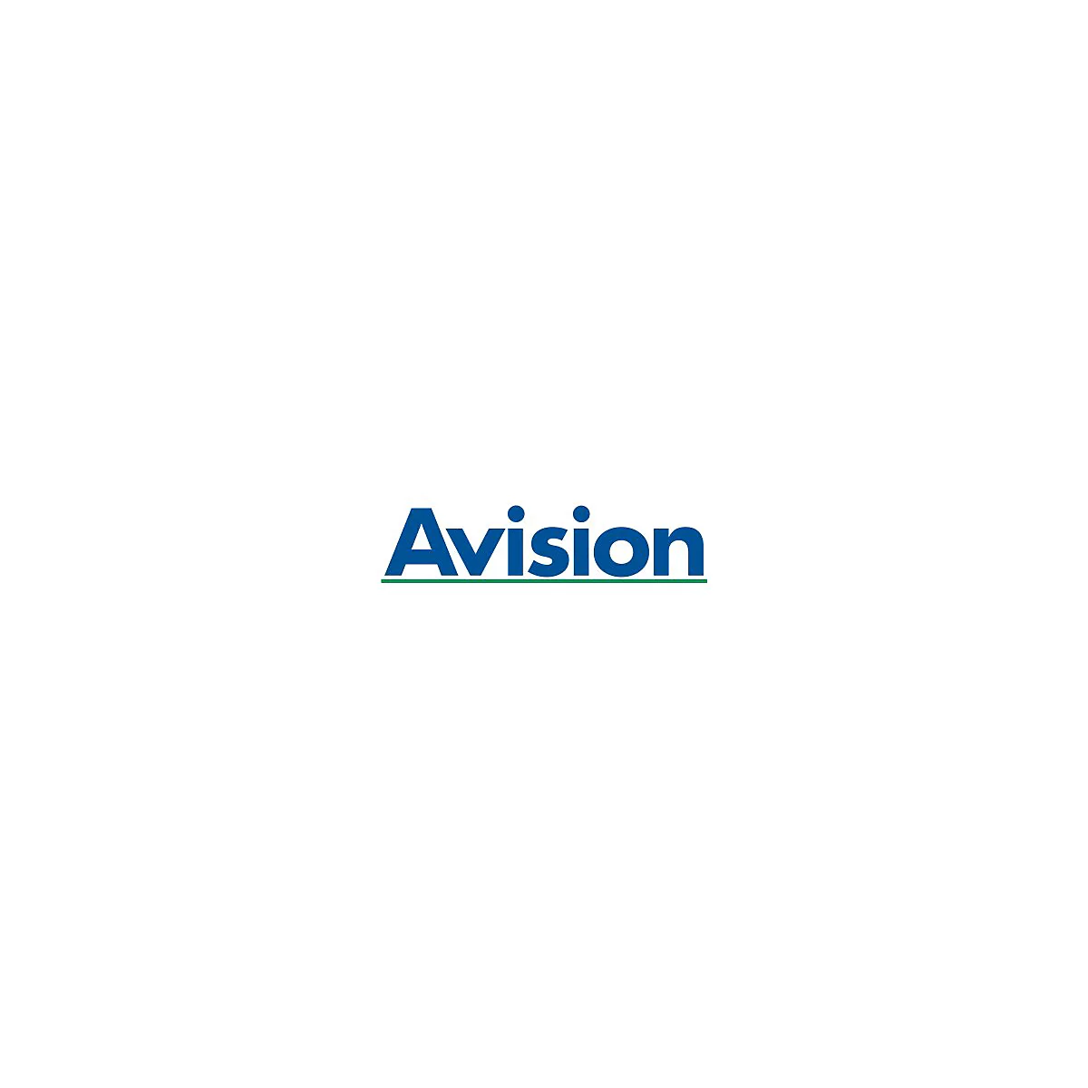 Blaues Logo der Marke Avision mit einem grünen Unterstrich auf weißem Hintergrund.