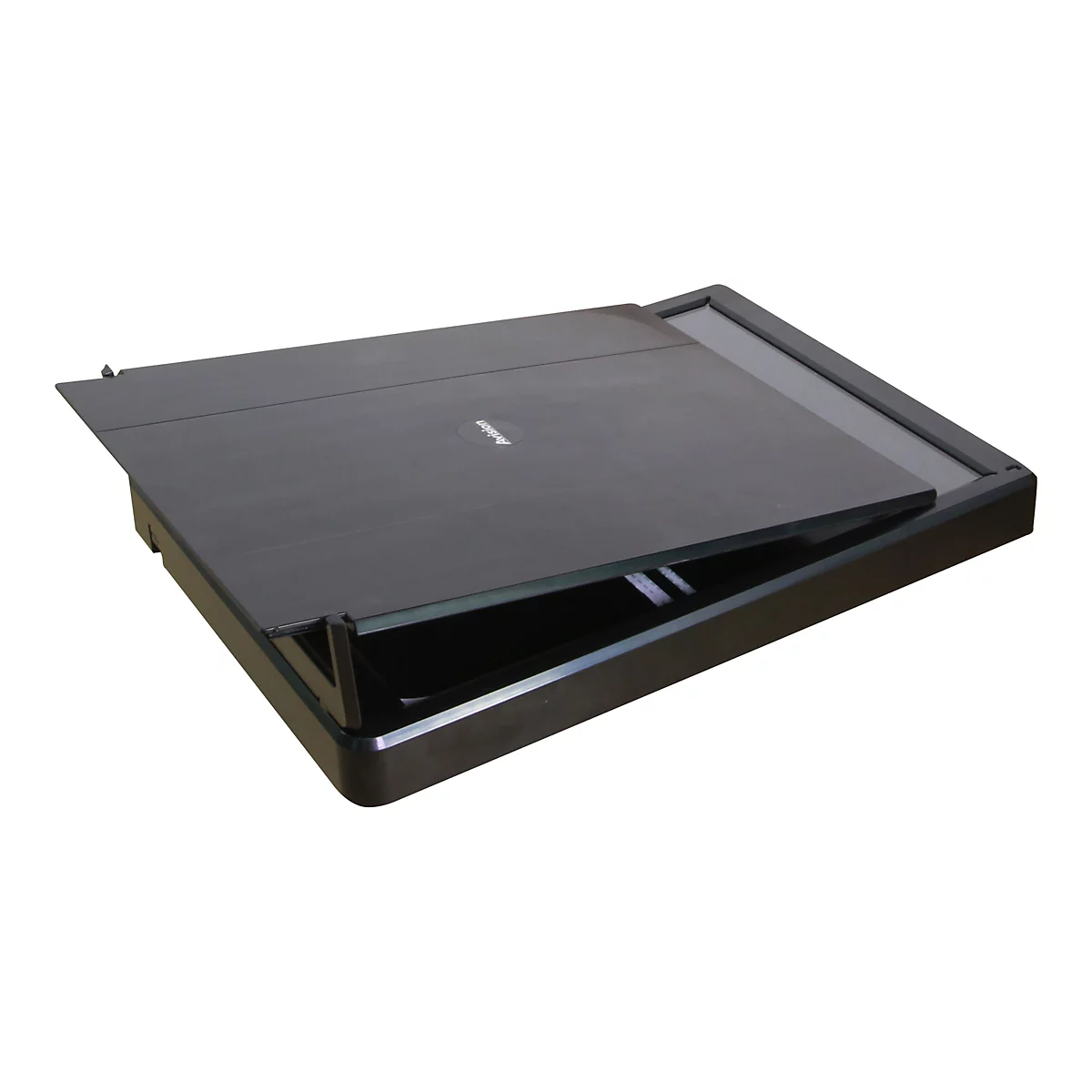 Ein schwarzer Flachbettscanner mit geöffnetem Deckel. Das Logo 'Avision' ist zu sehen.