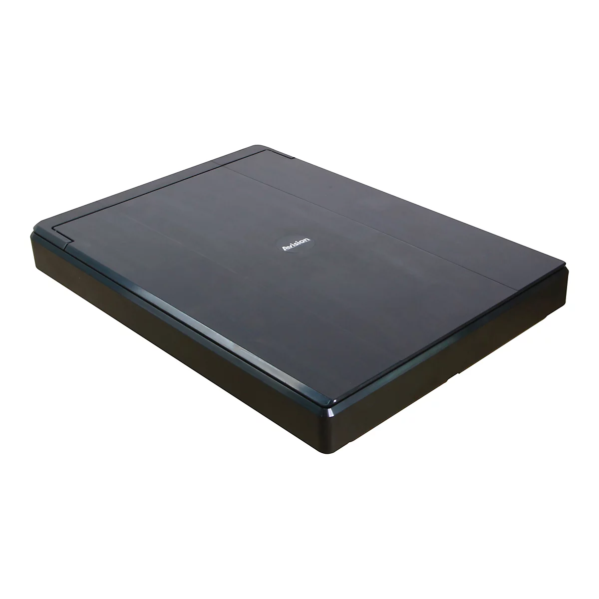 Ein schwarzer Flachbettscanner mit dem Logo "Avision".