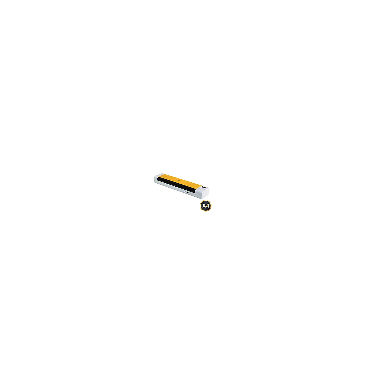 Gelb-weißer, rechteckiger Scanner, A4-Symbol.