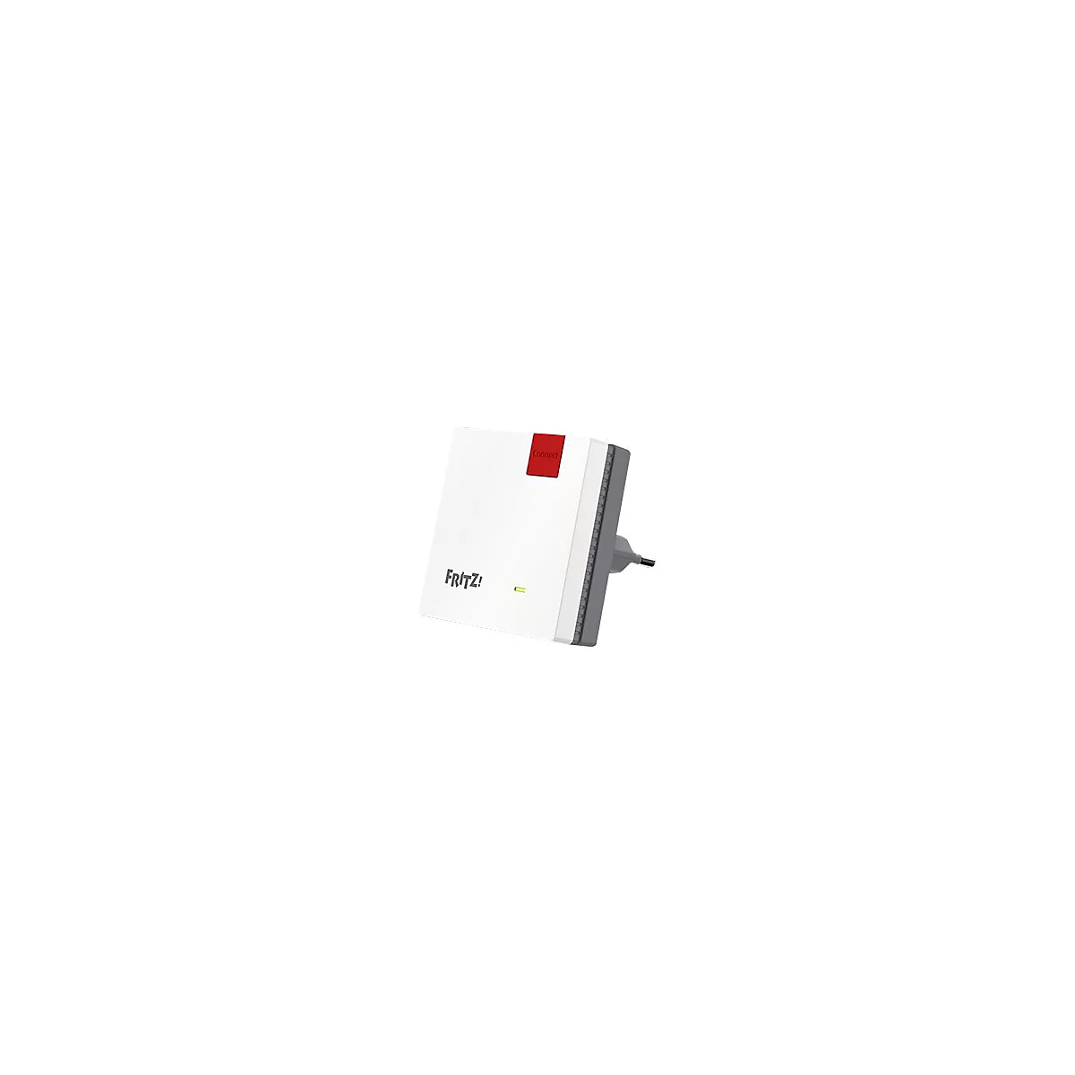 Répéteur Wi-Fi blanc avec un champ rouge « Connect », une LED jaune et une prise grise. Avec le logo "FRITZ!".