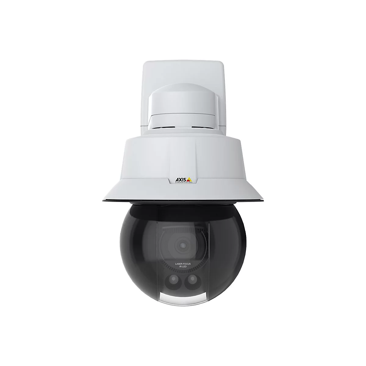 Caméra blanche et noire. Inscription : Axis. Mise au point laser et LED IR.