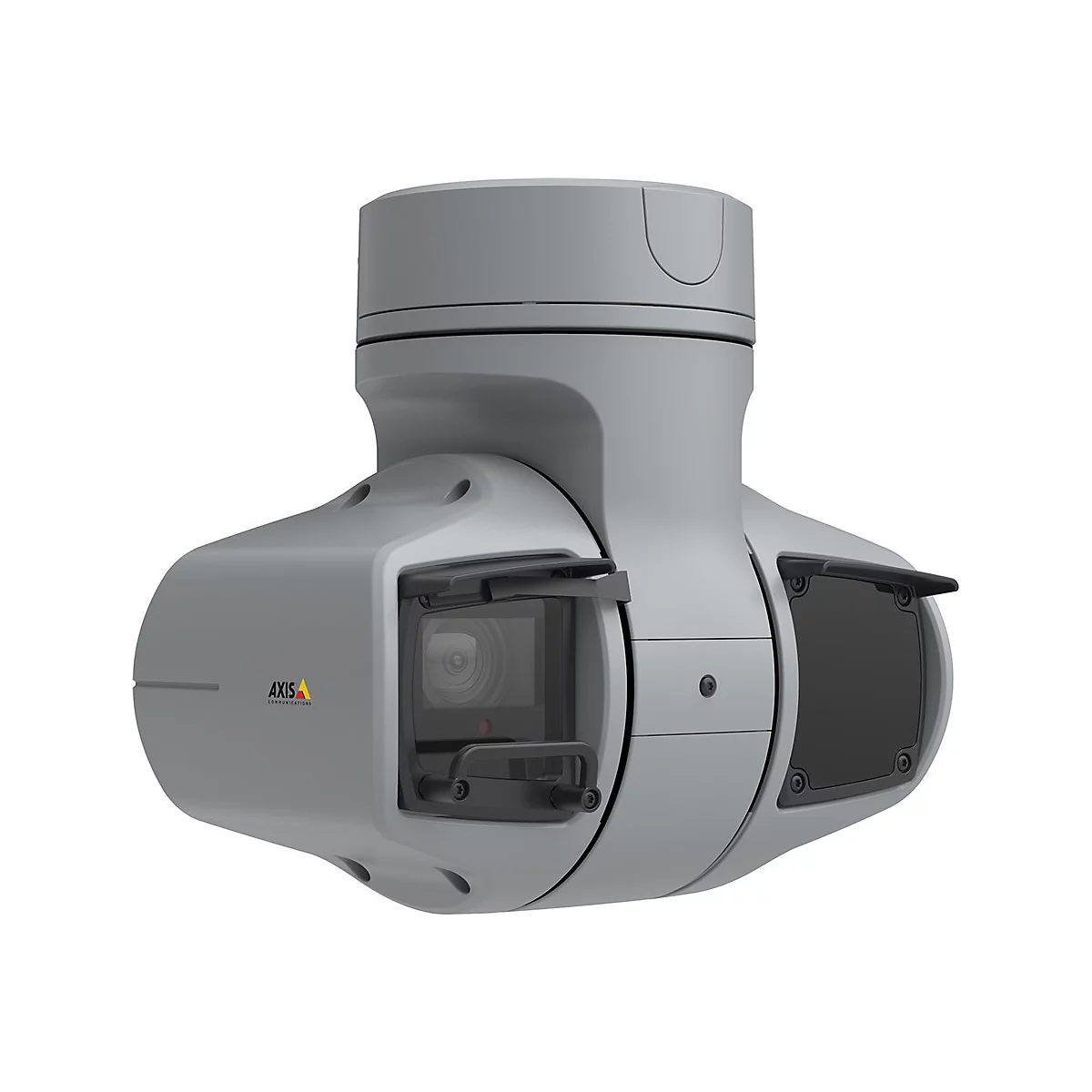 Caméra de sécurité grise. L'inscription "AXIS COMMUNICATIONS" est visible.