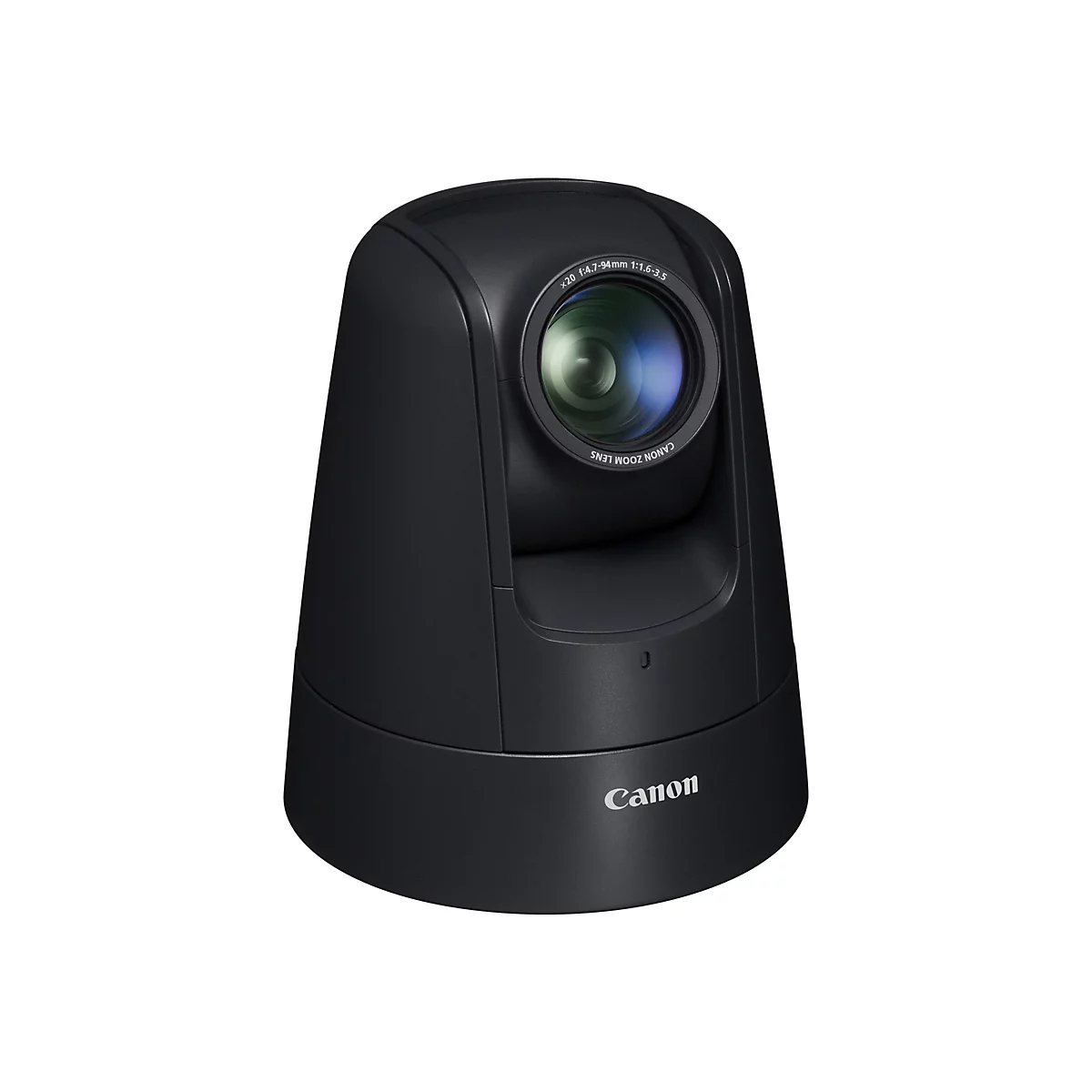 Schwarze PTZ-Kamera mit Objektiv und Canon-Logo. Auf dem Objektiv steht Canon Zoom Lens.