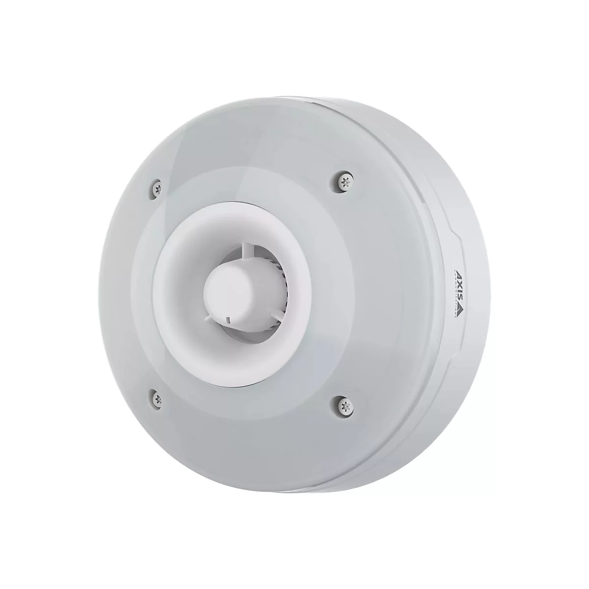 Plafonnier rond gris-blanc avec vis et lettrage AXIS.