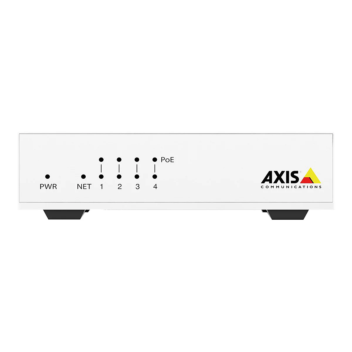 Weißes Netzwerkgerät mit Leuchtanzeigen und "AXIS COMMUNICATIONS" Logo.