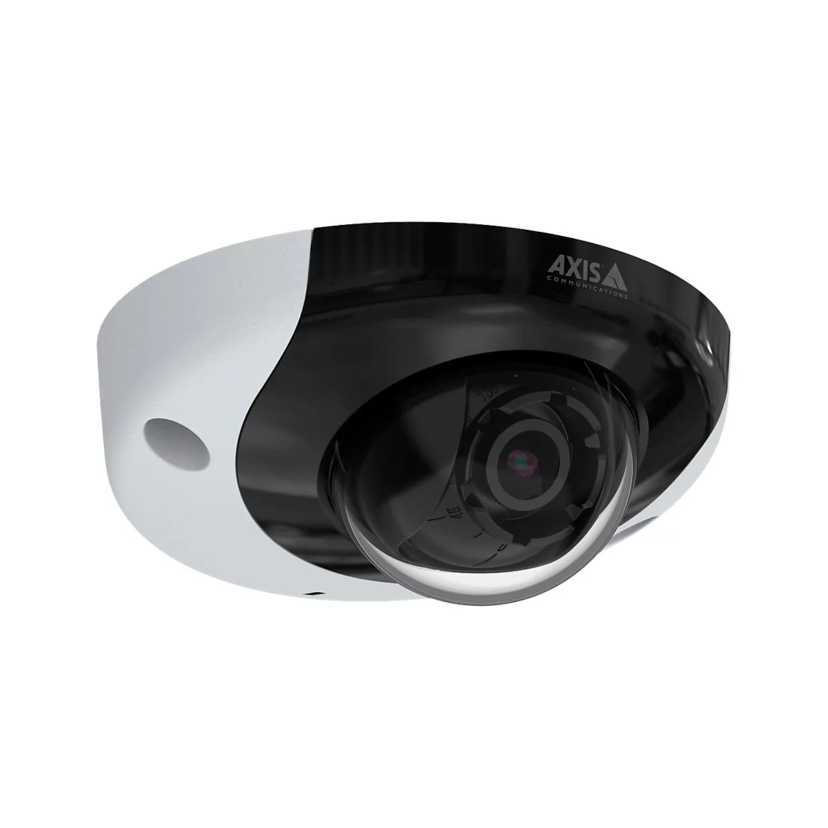 Une caméra de surveillance blanche et noire. Le logo AXIS est visible en haut.