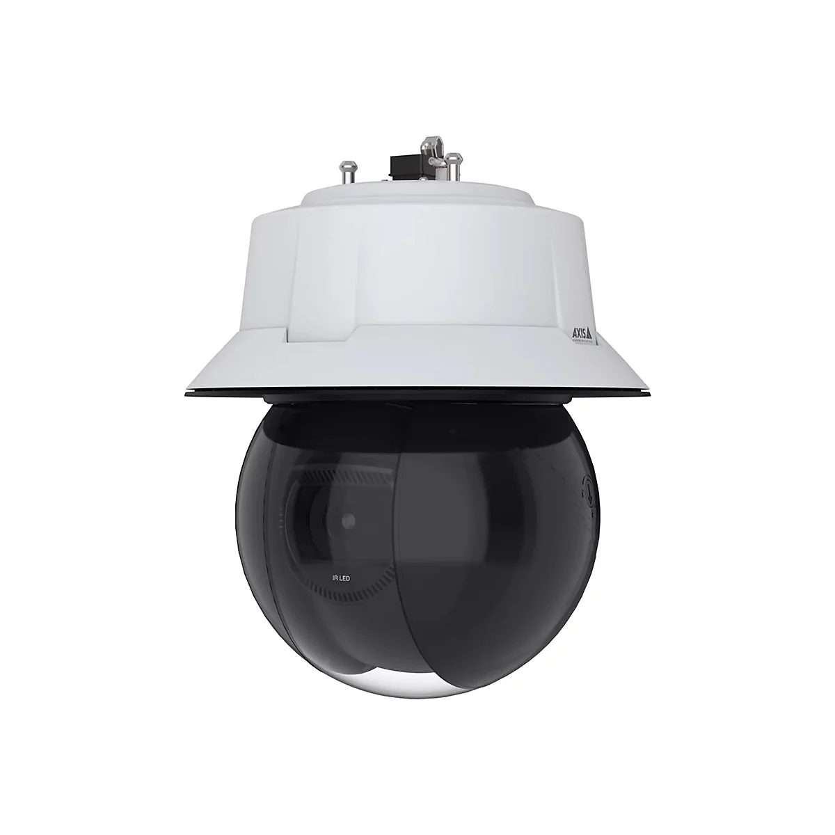 Kamera in Schwarz und Weiß, mit Kuppel. Mit IR LED-Logo.