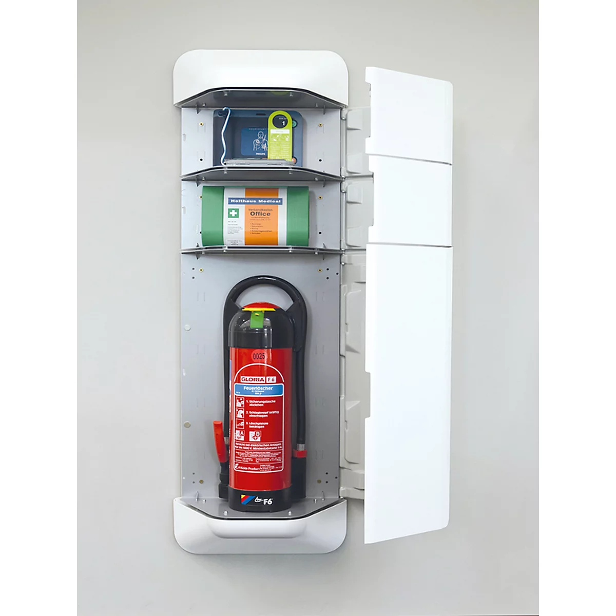 Ayuda de armario de extintor, plástico, W 434 x D 225 x H 1028 mm, blanco