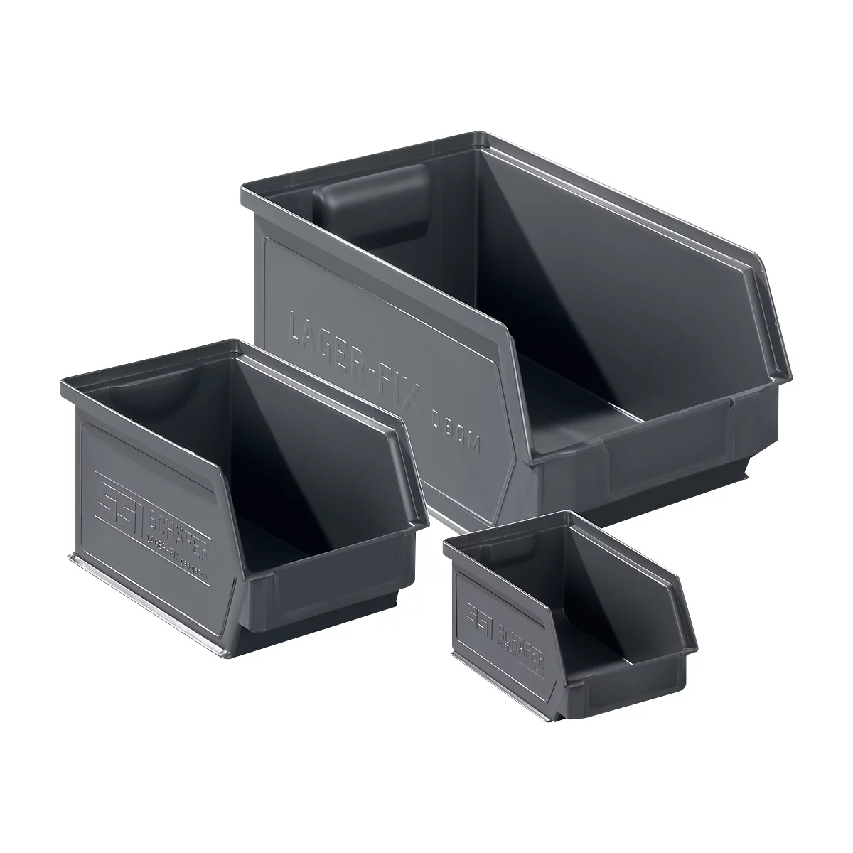 Bac à bec série LF SSI Schäfer - polypropylène recyclé - 3 tailles - 0,9 L, 2,7 L et 7,5 L - gris fer - 64 pièces