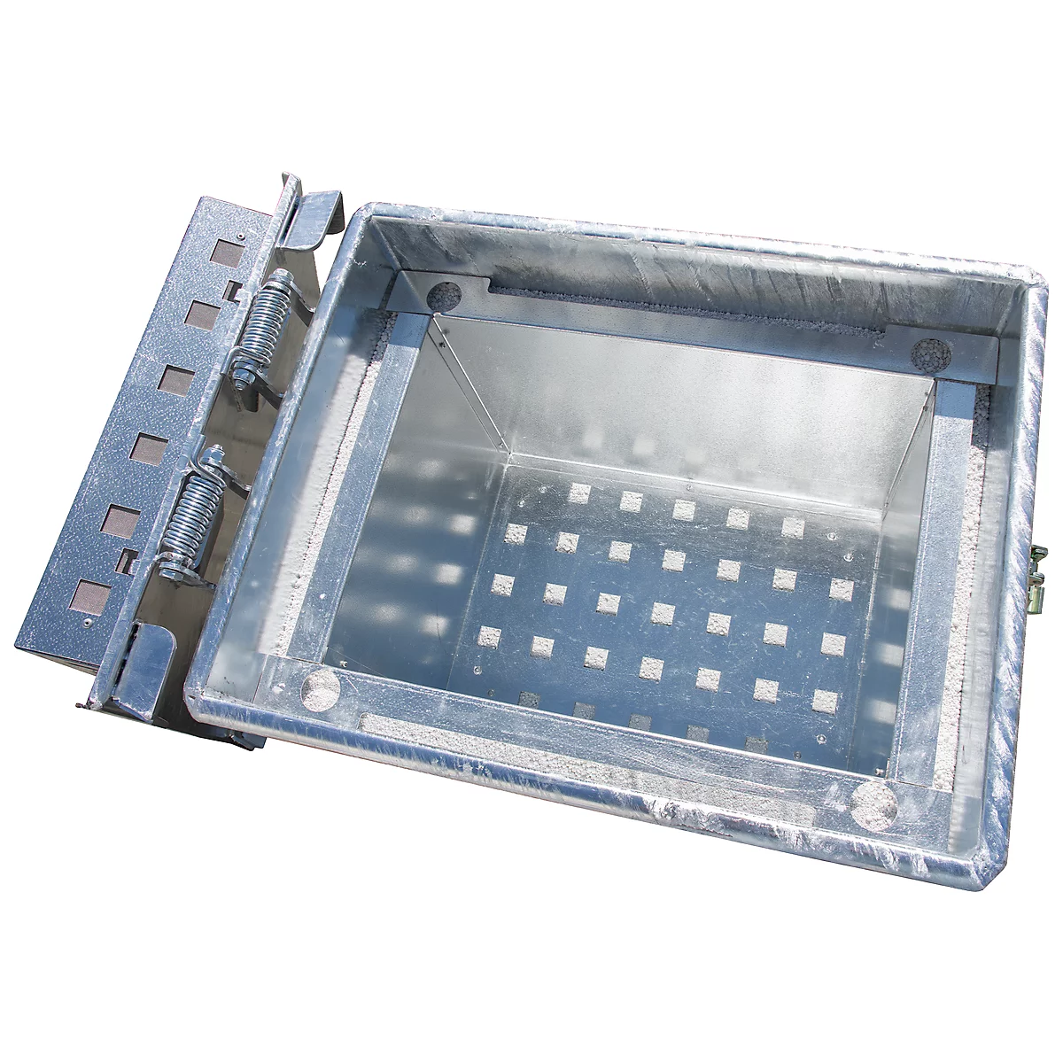Bac d'entrepôt pour batteries au lithium-ion de type LIL 90, tôle d’acier, couvercle verrouillable, empilable 3 fois, l. 600 x P 800 mm