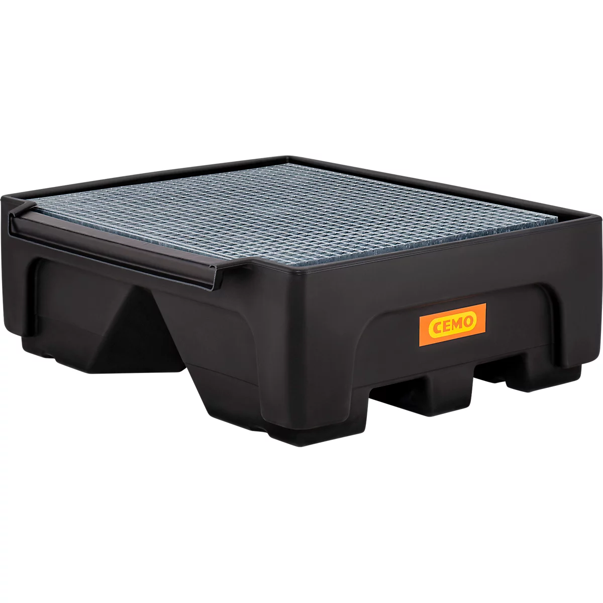 Bac d'extension IBC CEMO 500/1-PE, avec croix de soutien et caillebotis en acier, volume 500 l, capacité de charge 1500 kg, avec agrément, polyéthylène, noir