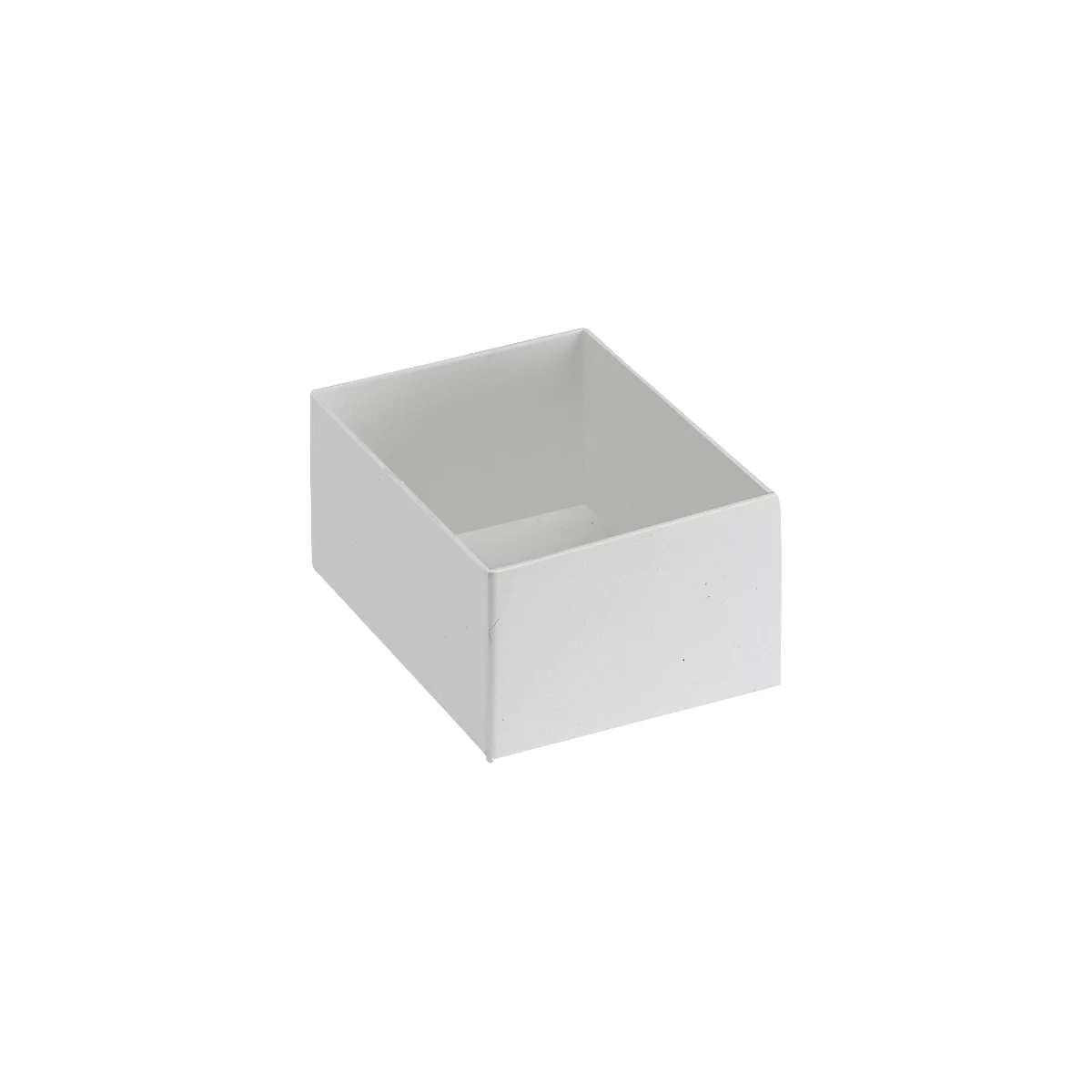 Boîte blanche ouverte. Rectangulaire, avec des côtés en pente.