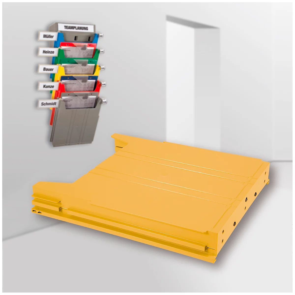 Bac de rangement Eichner Big, pour trieur mural, hauteur de remplissage 34 mm, L 262 x P 42 x H 302 mm, jaune
