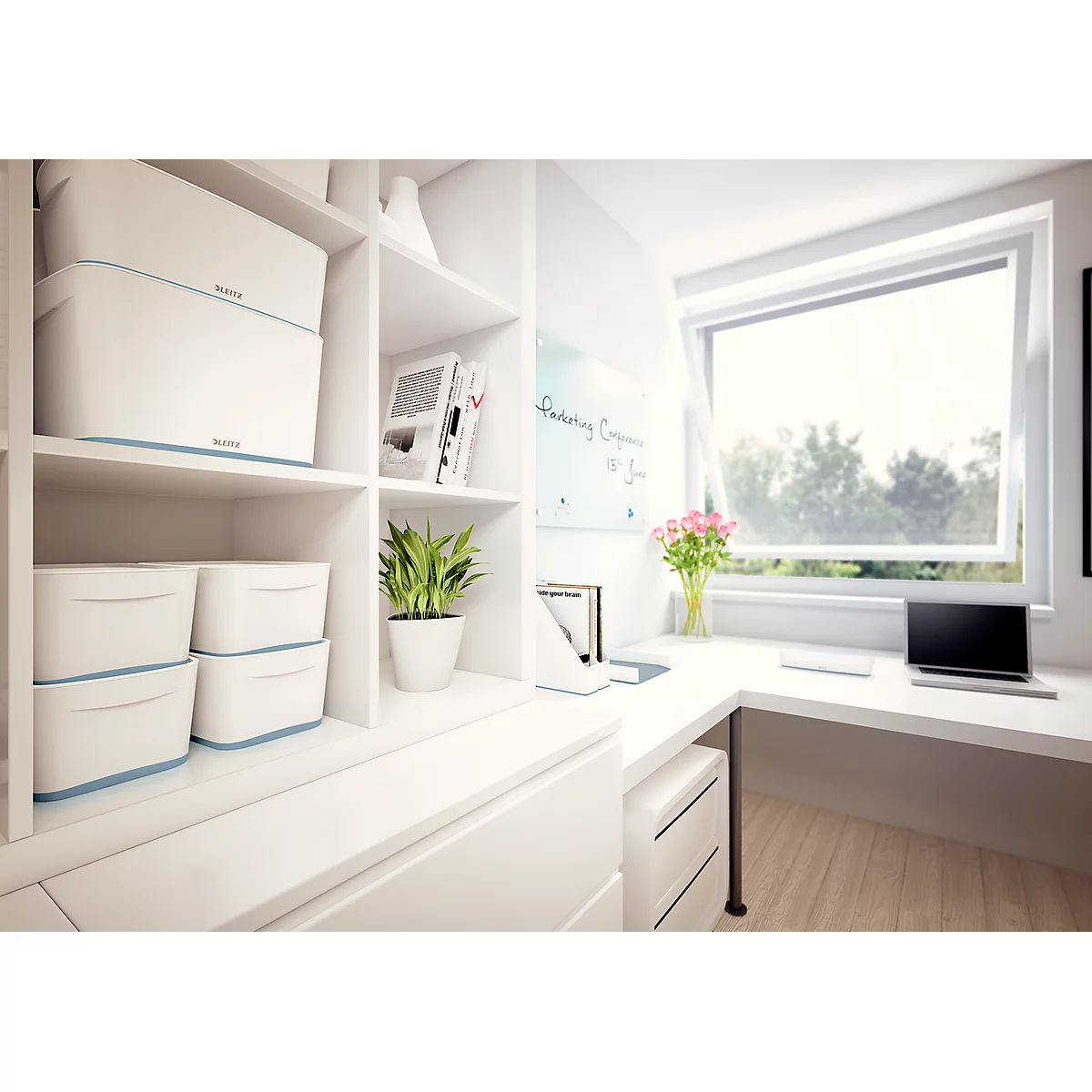 Bac de rangement MyBox Leitz, format A4, pour ustensiles, blanc/gris
