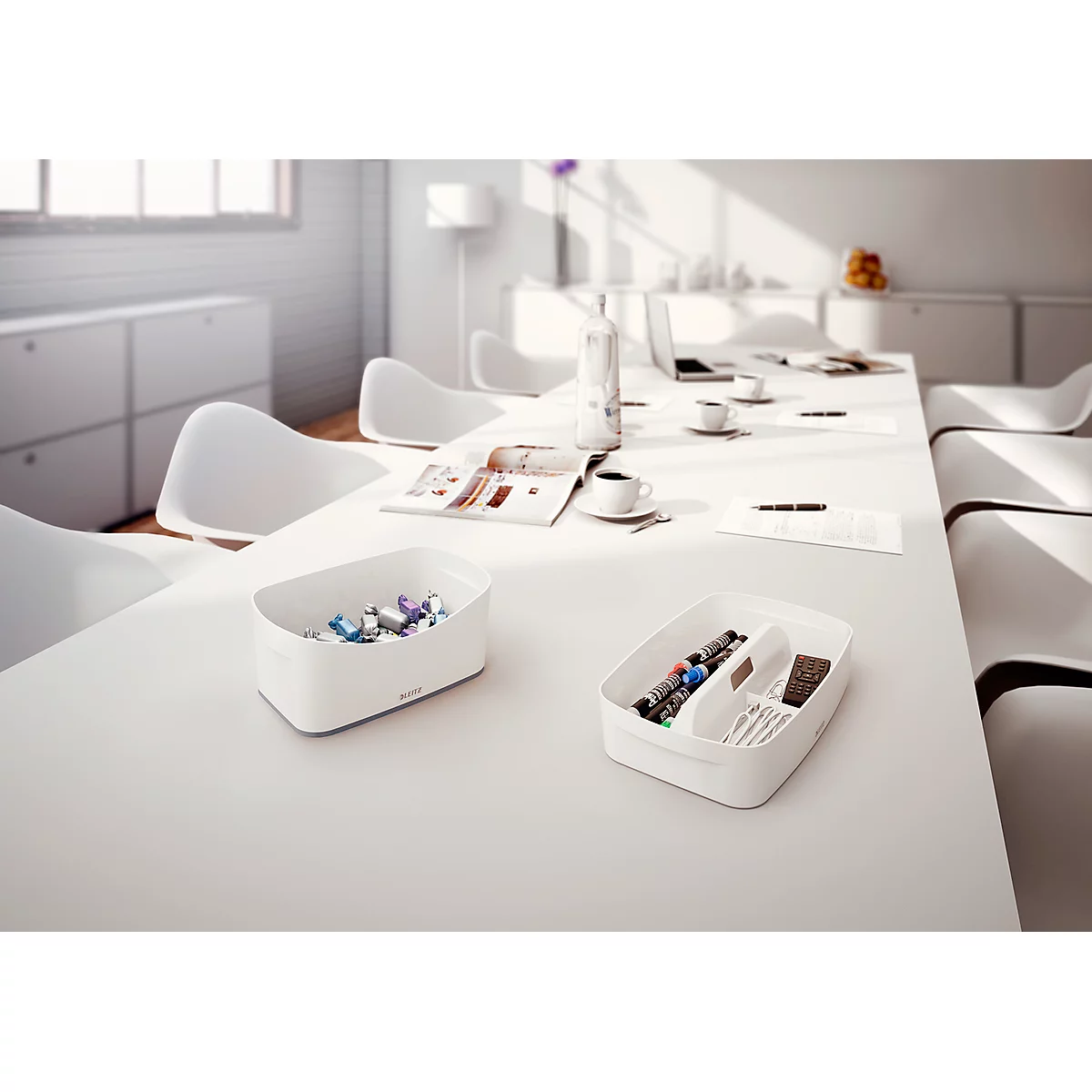 Bac de rangement MyBox Leitz, format A5, en plastique, pour ustensiles, blanc/gris