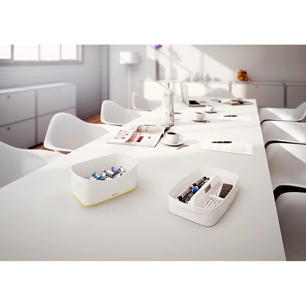 Bac de rangement MyBox Leitz, format A5, en plastique, pour ustensiles, blanc/vert