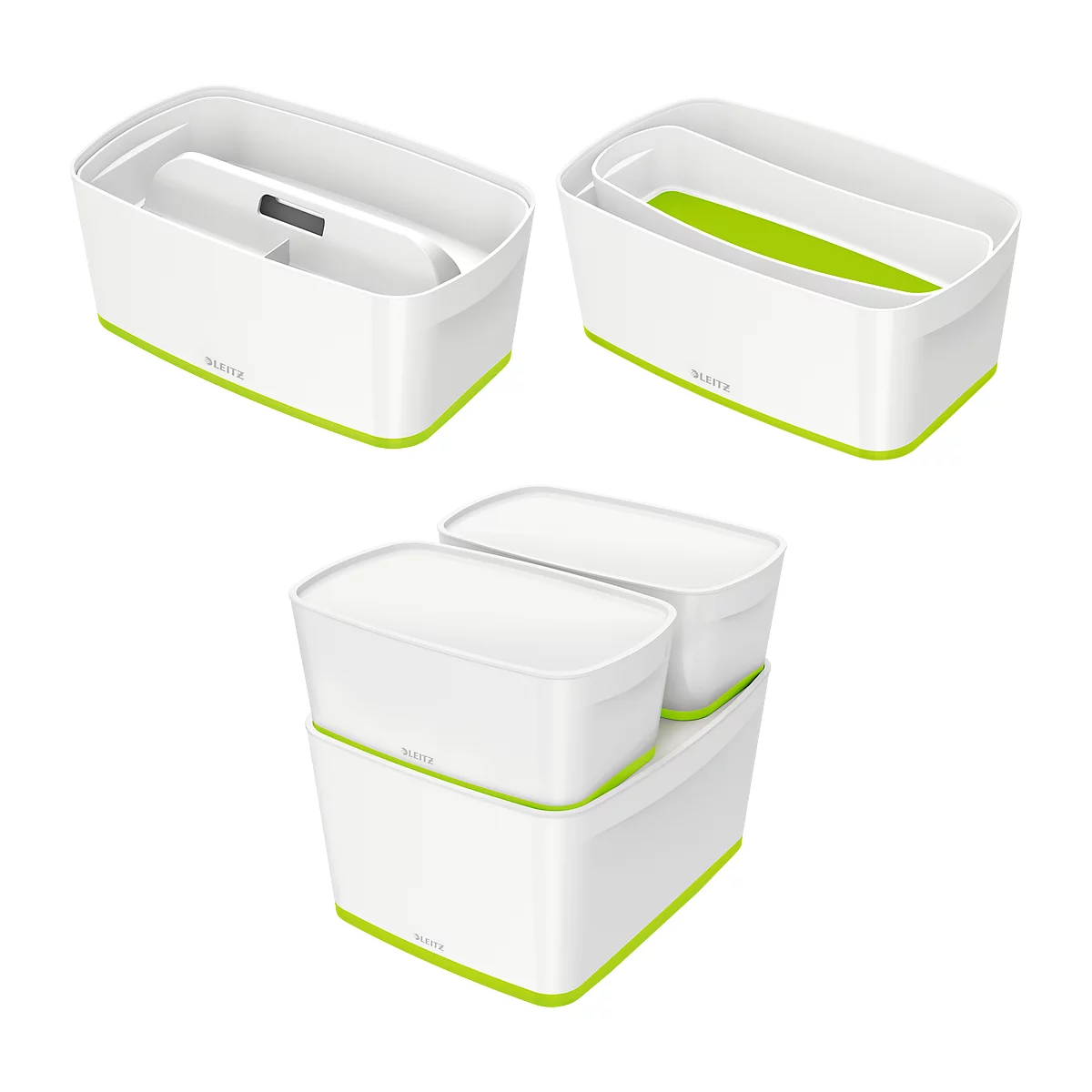 Bac de rangement MyBox Leitz, format A5, pour ustensiles, blanc/vert