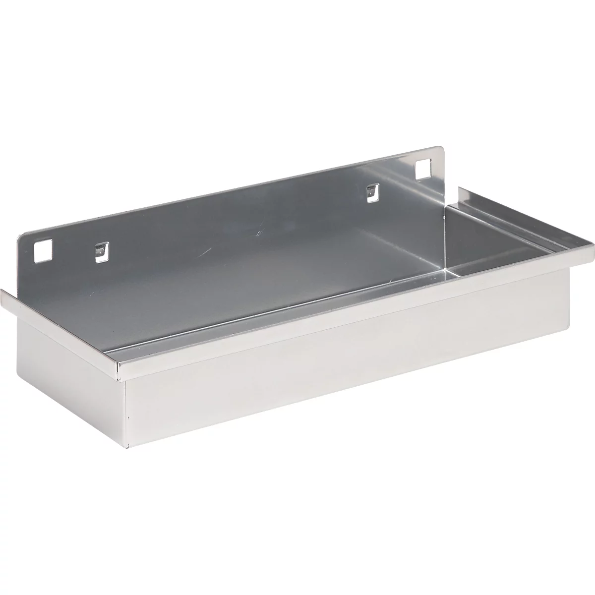 Bac de rangement pour armoires à produits de nettoyage FS, tôle d'acier aluminium blanc RAL 9006, L 135 x P 320 x H 55 mm