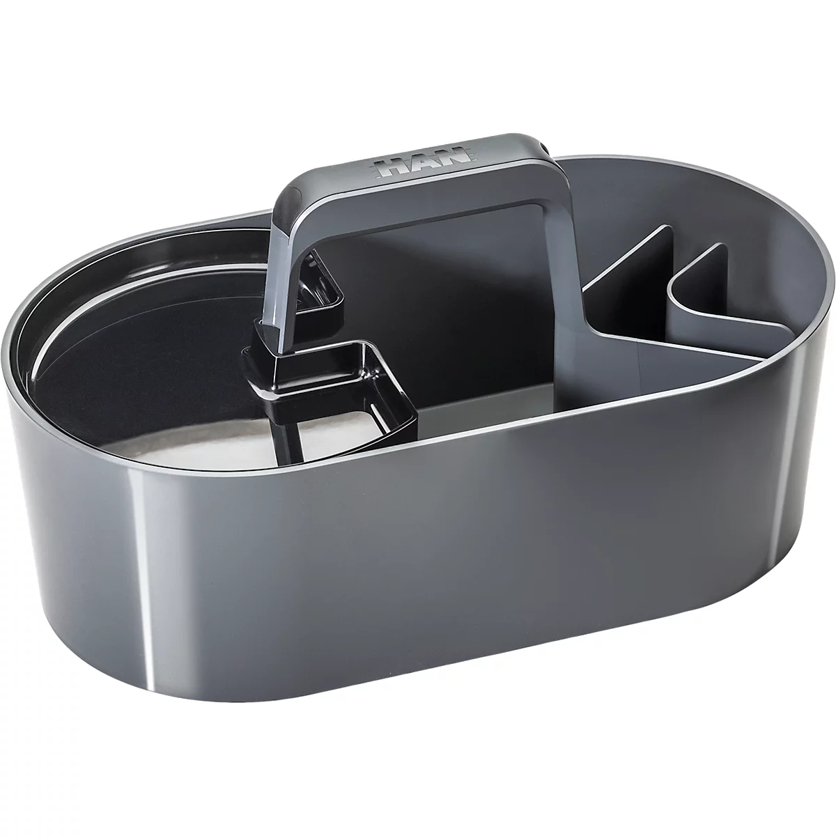 Bac de rangement Toolbox HAN Loft, portable, avec 4 compartiments, L 330 x P 179 x H 175 mm, plastique, gris granit