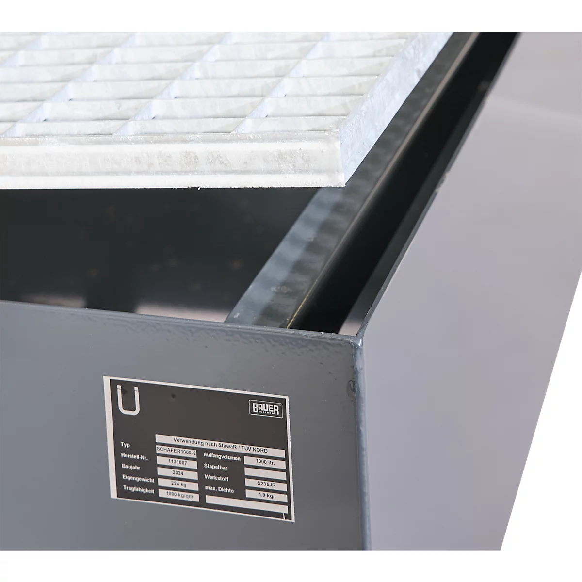 Bac de rétention 1000-2 - acier - L 2650 x l. 1300 x H 435 mm - pour 2 containers de 1000 L - caillebotis galvanisé - anthracite RAL 7016 - Schäfer Shop Pure