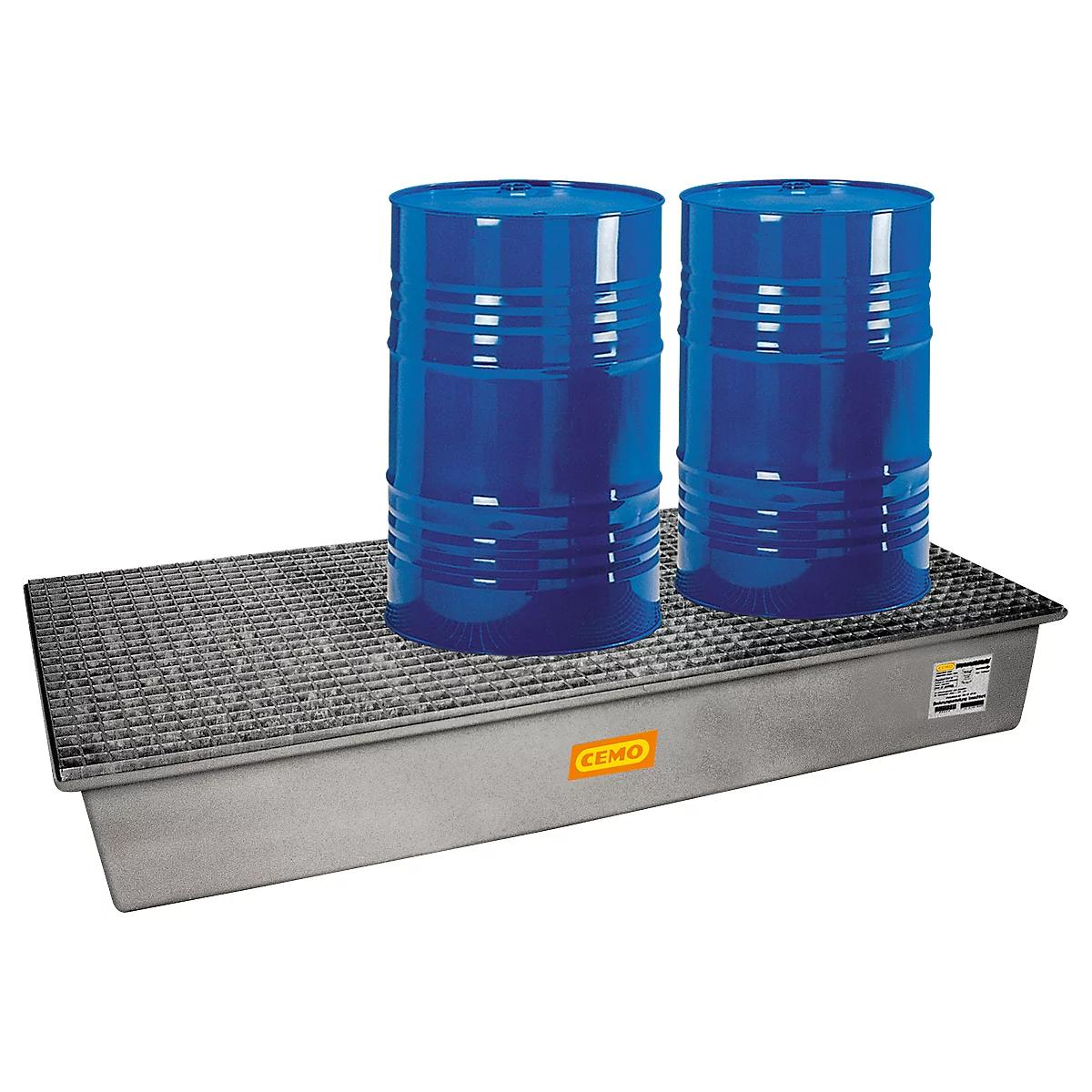 Bac de rétention 220/3 - en plastique renforcé de fibres de verre (PVR) - 220 litres - pour 3 fûts de 220 litres - L 1880 x l. 850 x H 190 mm - avec caillebotis