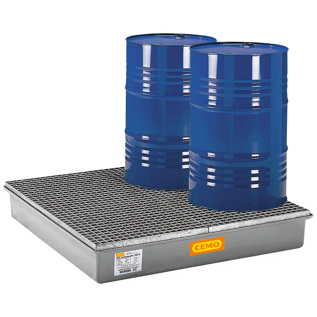 Bac de rétention 220/4 - en plastique renforcé de fibres de verre (PVR) - 220 litres - pour 4 fûts de 220 litres - L 1280 x l. 1280 x H 180 mm - avec caillebotis